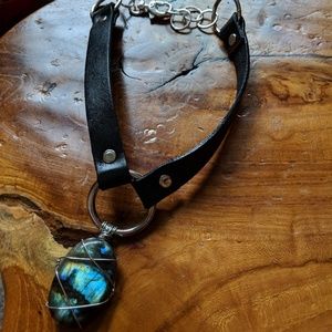 Custom labradorite leather choker necklace